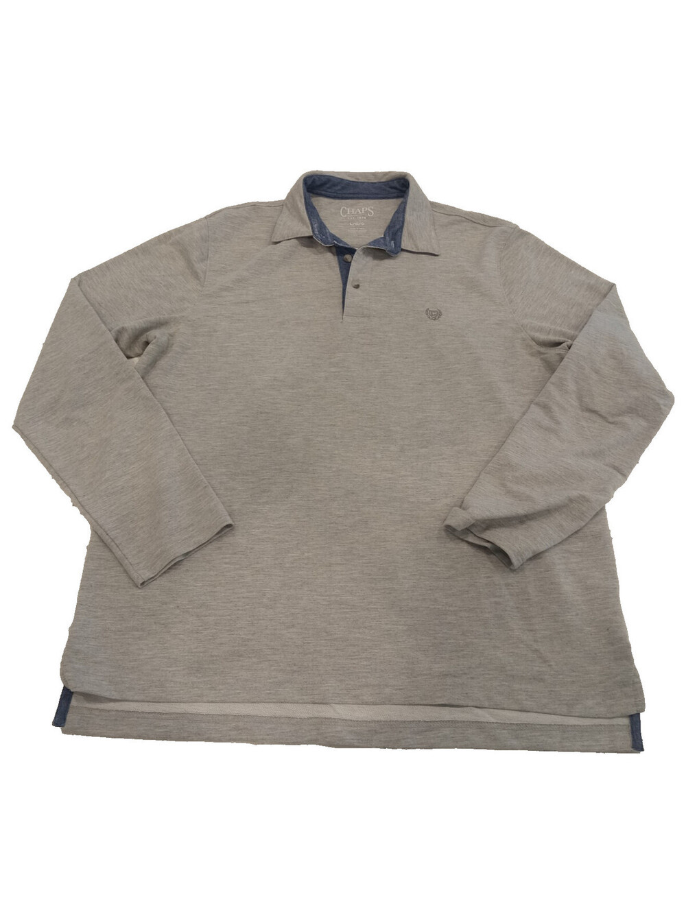 Chaps Polo Shirt Mens Large Gray Long Sleeve Blue Denim Collar Cotton L